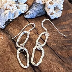 Artisan Hammered Hooks Earrings Sterling Silver Oval Geometrical Mod 5 cm